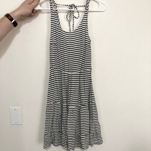 Blue and white pinstriped dress